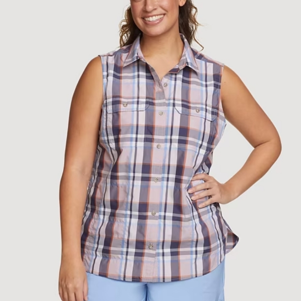 Eddie Bauer Womens Mountain Classic Fit Sleeveless Button Down Camp Top Size XL
